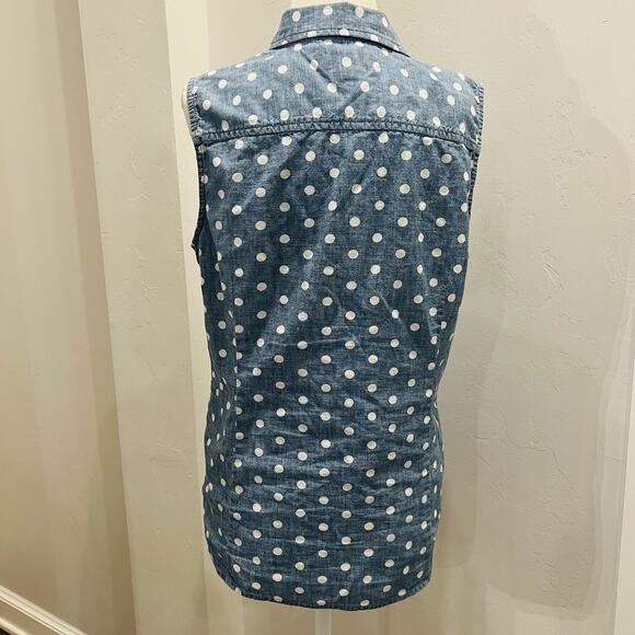 Tommy Hilfiger Chambray Blue Polka Dot Sleeveless Blouse Collar Size M - Picture 3 of 5